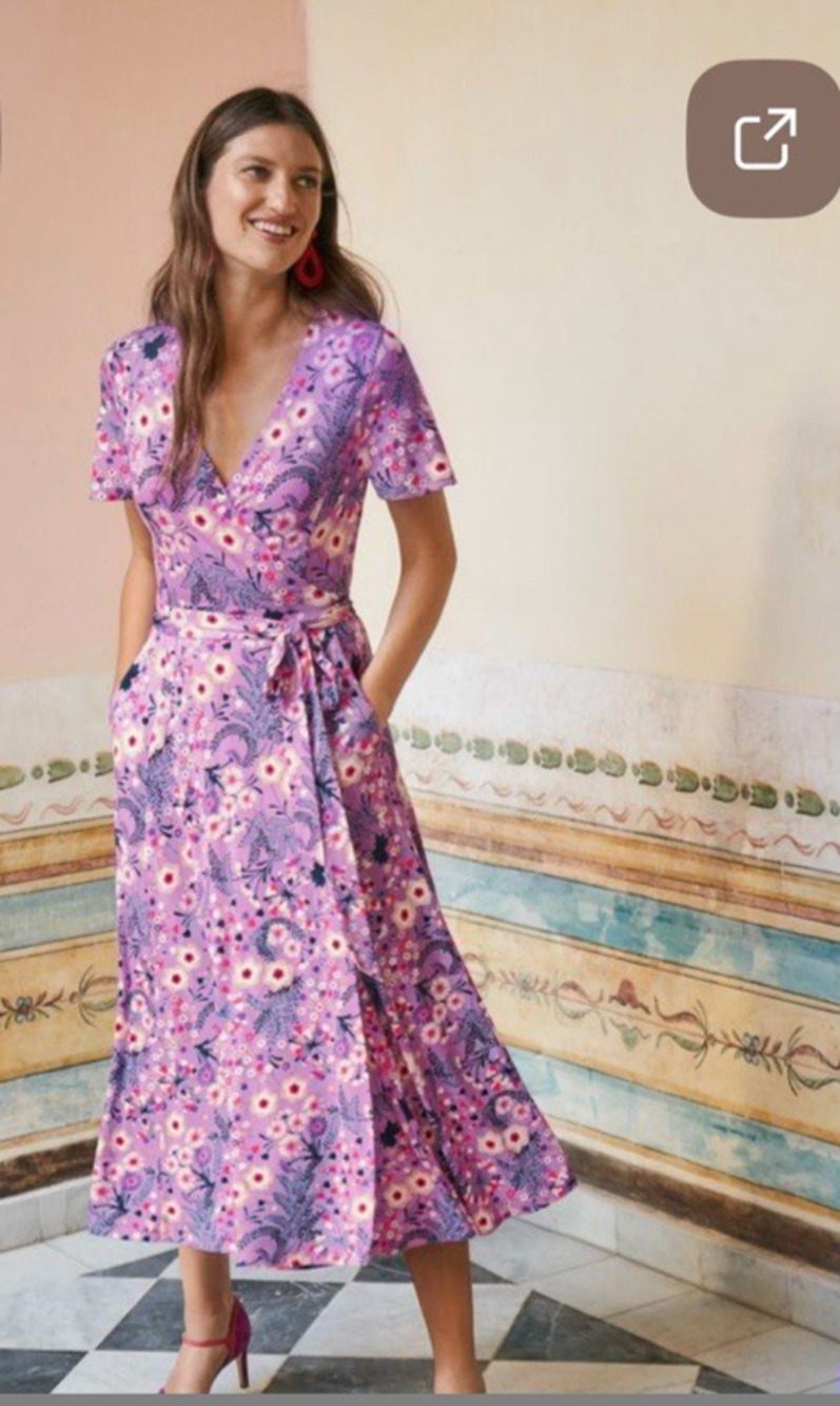 Boden Dress Womens US 2 Purple Cassia Floral Jersey Wrap Feminine Party Midi